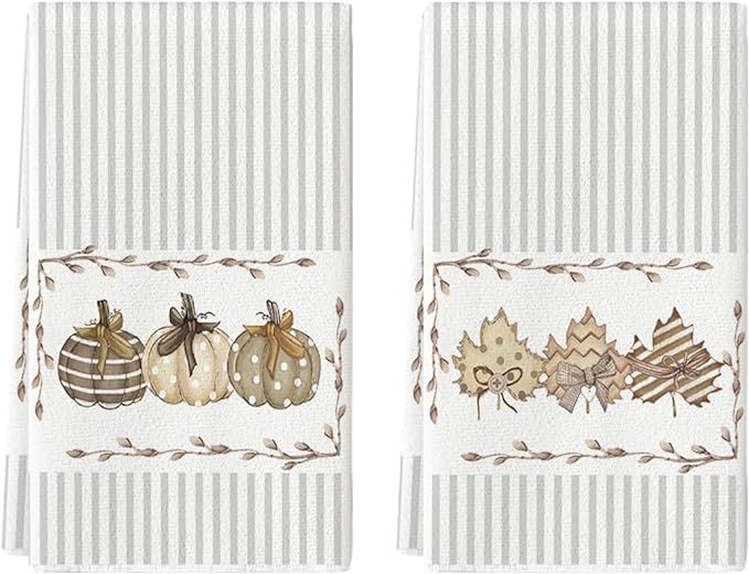 Artoid Mode Stripes Maple Leaves Pumpkin Fall Kitchen Towels Dish Towels, 18x26 Inch Seasonal Dec... | Amazon (US)
