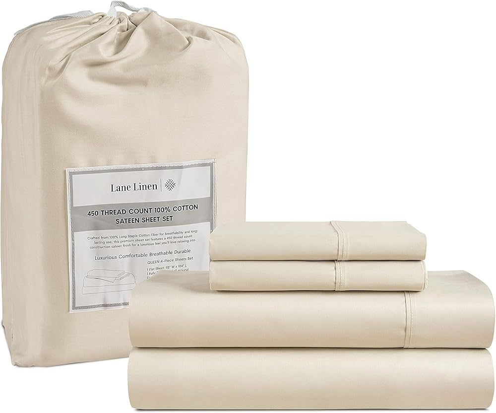 LANE LINEN Queen Sheet Set, 4 Pc Queen Size Sheets Set, 450 Thread Count 100% Cotton Sheets, Cool... | Amazon (US)