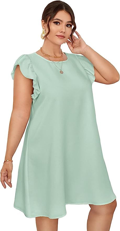 SOLY HUX Plus Size Summer Casual Dress Ruffle Cap Sleeve Round Neck Loose Midi Tunic Dresses 2023 | Amazon (US)