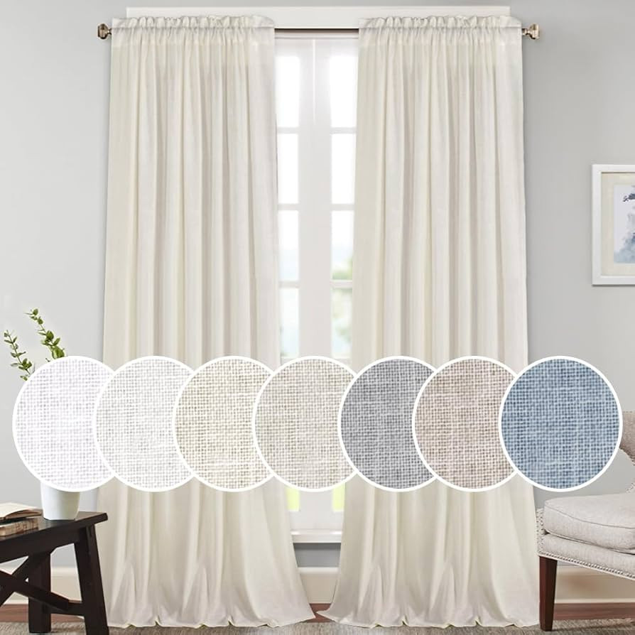 PrinceDeco Linen Blend Curtains Extra Long 108" Long, Rod Pocket Elegant Vertical Thick Linen Cur... | Amazon (US)