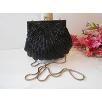 Vintage Black Bead Evening Bag, Glamorous Clamshell Design, Beaded Clutch After Five Purse Eb-0535 | Etsy (US)