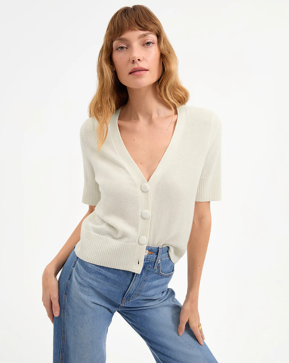 Solene Short Sleeve Cashmere Cardigan | Veronica Beard