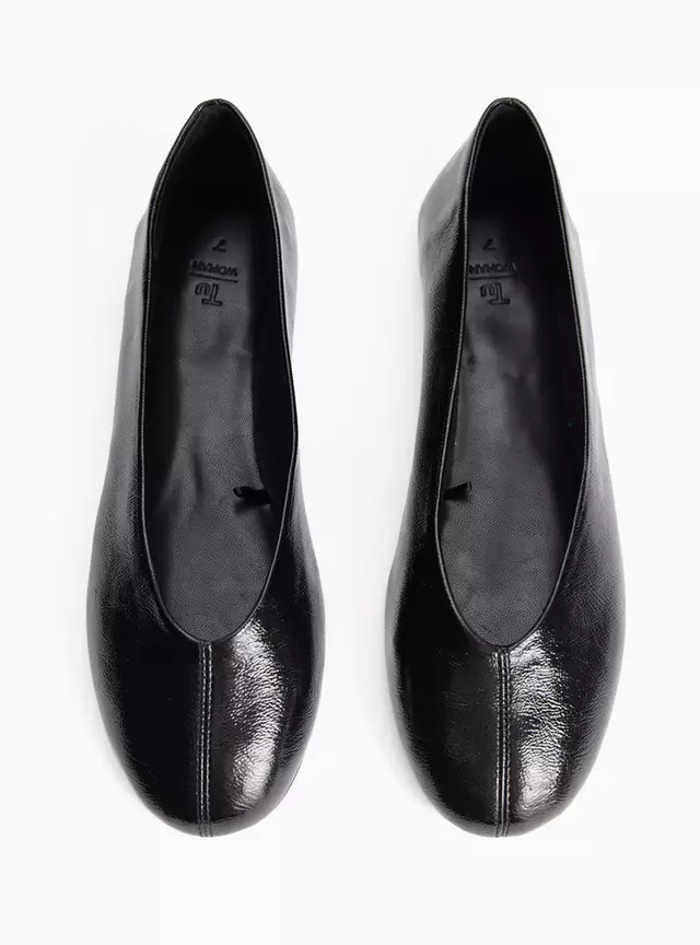 Buy Black Faux Leather Unstructured Crinkle Texture Ballerina Shoes 4 | Workwear | Tu | Tu Clothing