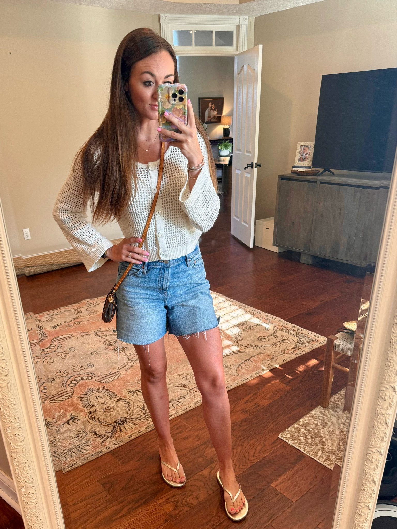 Finally found denim shorts I love • Wearing size 4 • fit generous | Target top (M) & sandals #Ltktarget #ltkae 