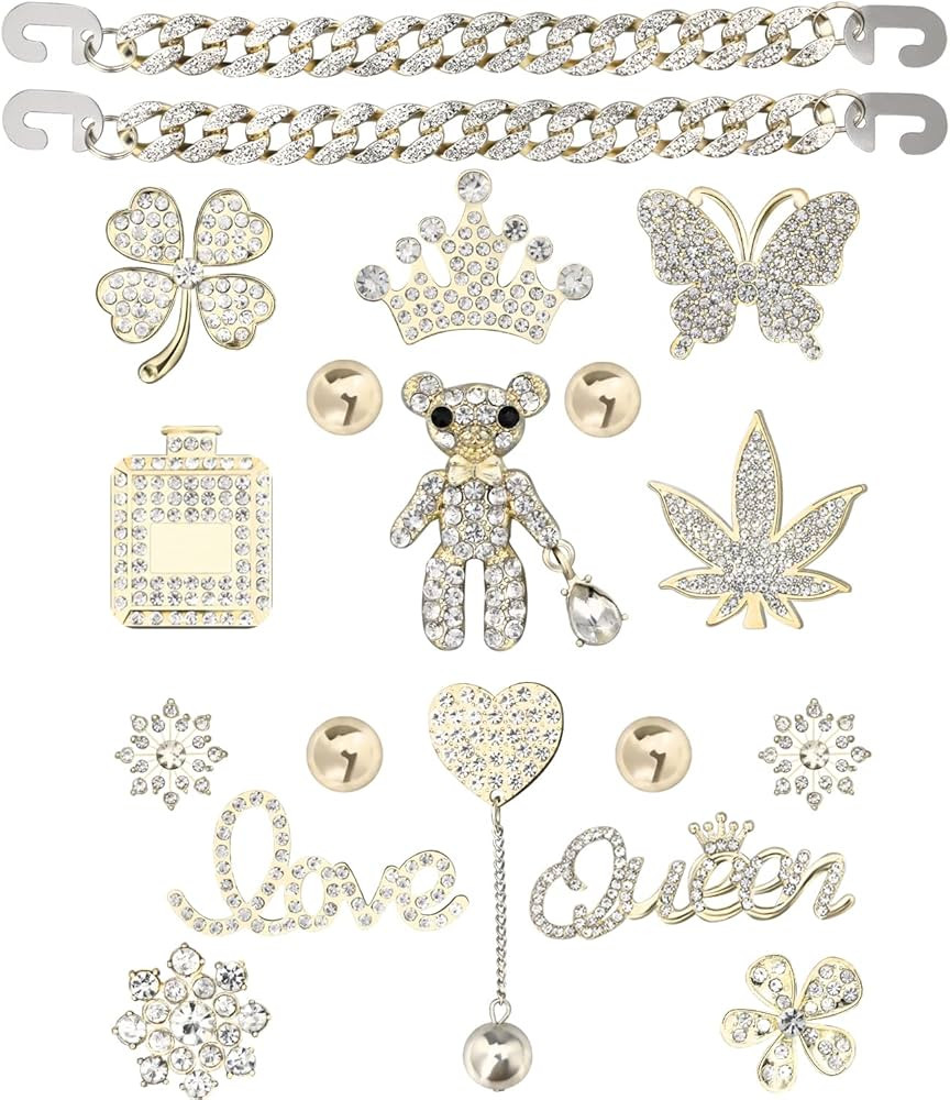 Bling Chain Charms for Clog Shoes Decoration, Luxury Rhinestone Cute Diamond Bear Love Flower But... | Amazon (US)