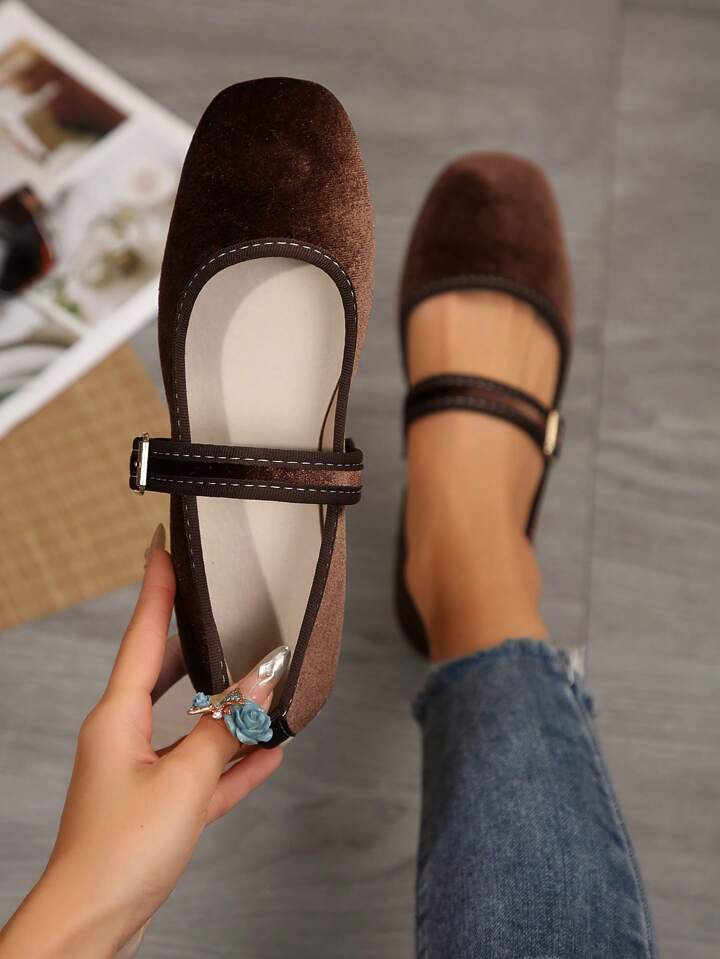 Women's Flat Casual Brown Suede Strap Slip-On Shoes For Daily Wear With Dresses, Cross-Border Fas... | SHEIN