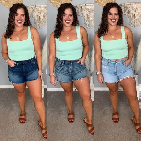 Midsize Spring/Summer denim shorts outfit inspo 💚✨ 
Shorts: 14 
Top: L 
#midsizeoutfits #ootd #casualoutfits #springoutfits #summerstyle #shorts #jeanshorts #denimshorts #tanktop #affordablefashion #sandals 

#LTKSeasonal #LTKcurves #LTKstyletip