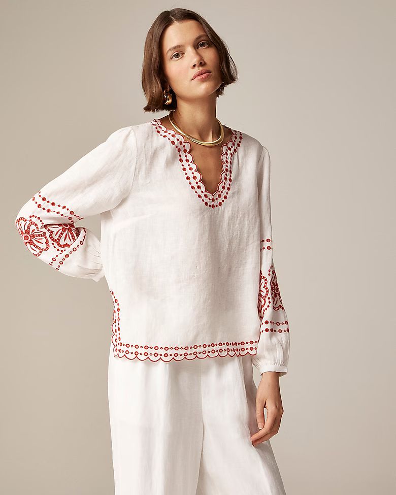 Bungalow embroidered top in linen | J.Crew US