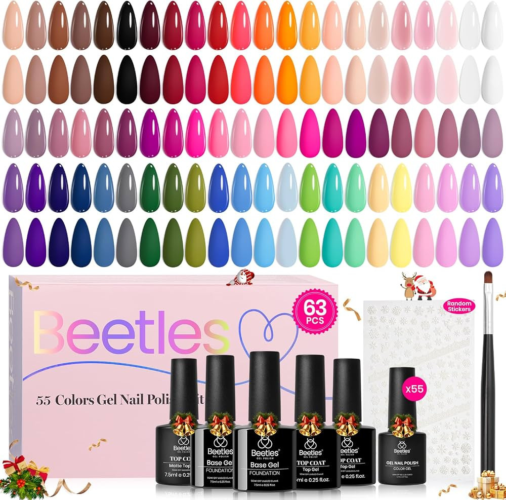 Beetles Winter Gel Nail Polish Set - Vibrarnt Holiday 55 Colors Gel Polish Kit with 5 Bottles Bas... | Amazon (US)
