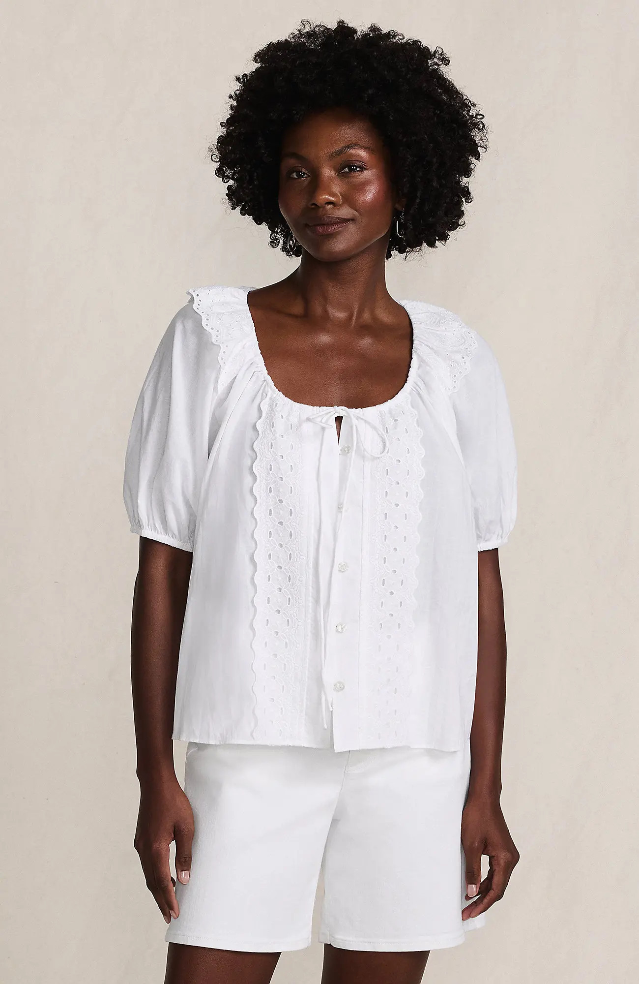 Voile Puff Elbow Sleeve Embroidered Blouse (Women) | Nordstrom | Nordstrom