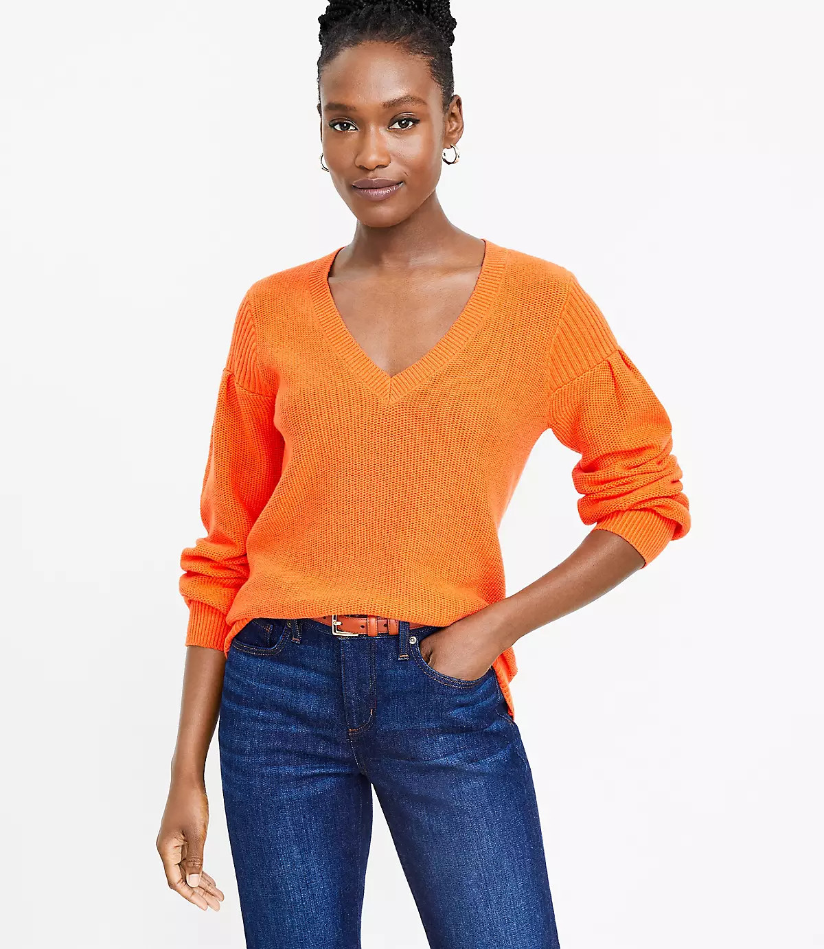 Honeycomb Stitch V-Neck Sweater | LOFT