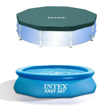 Intex 10ft Round Swimming Pool Cover & Easy Set 10ft x 30in Inflatable Pool | Walmart (US)