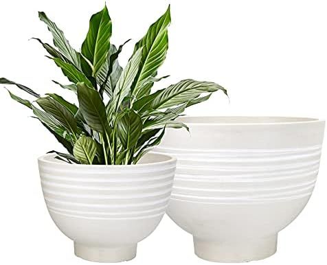 Flower Pots Indoor Outdoor - Garden Planters, Decorative Planters Pots, Round Wood Texture, White... | Amazon (US)