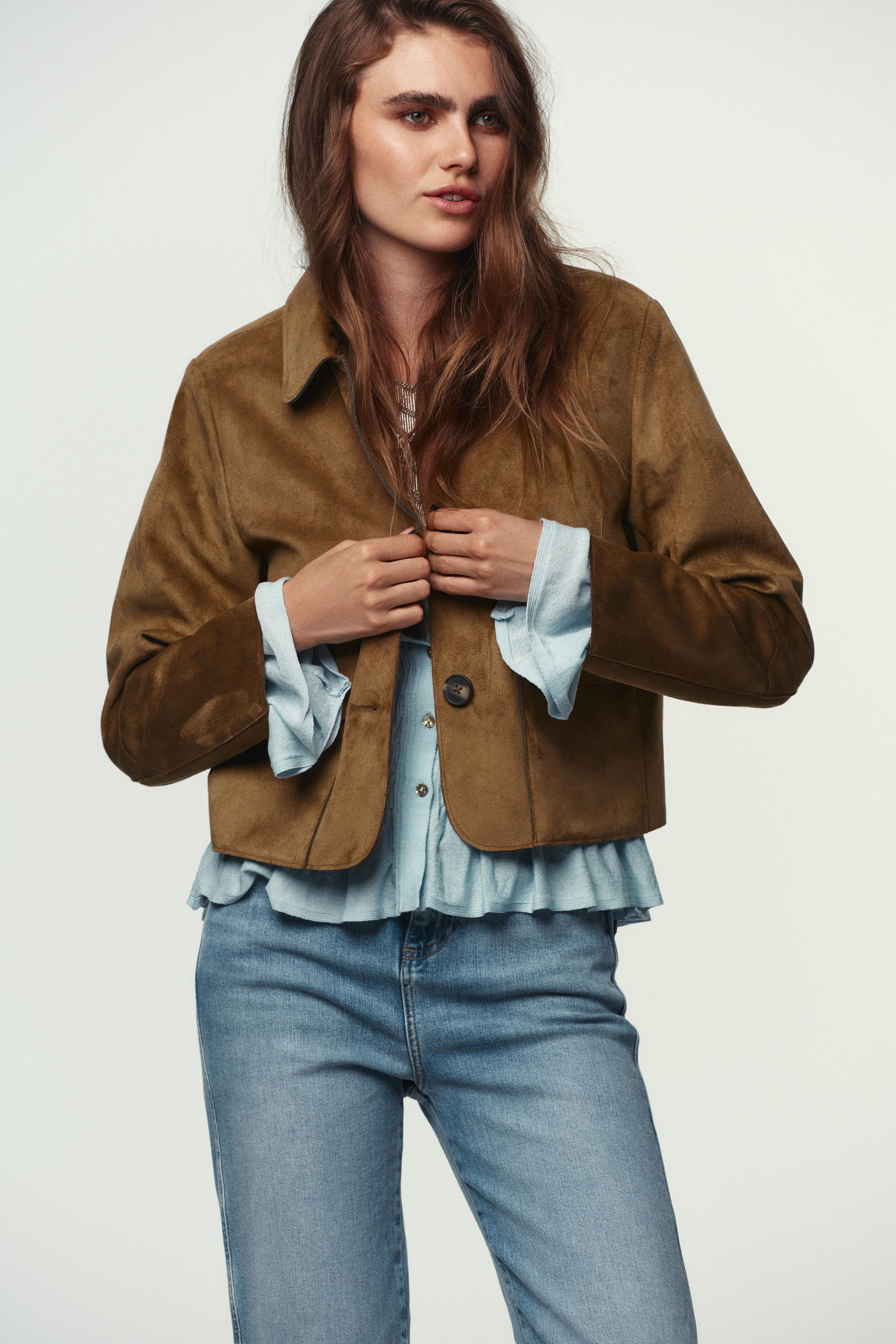 FAUX SUEDE CROPPED JACKET | Zara UK