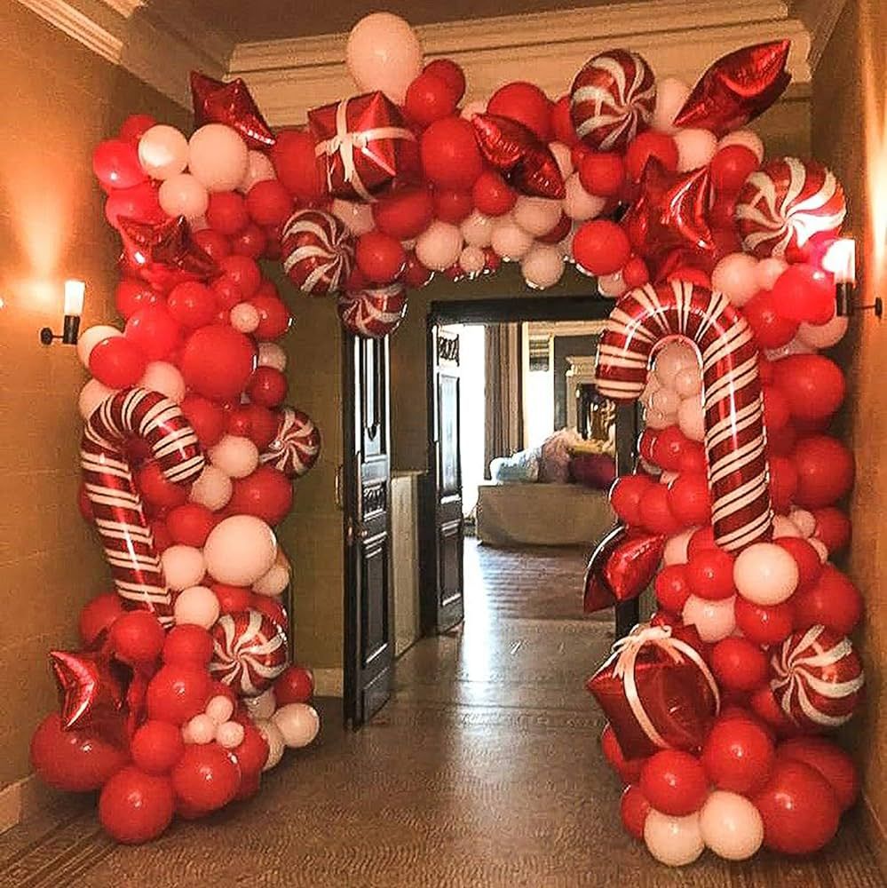 BONROPIN Christmas Balloon Garland Arch kit 144 Pieces with Christmas Red White Candy Balloons Gi... | Amazon (US)