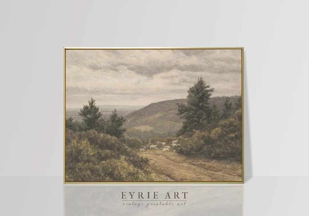 Sheep Painting, Vintage Landscape Art Print, Country Farmhouse Wall Decor PRINTABLE 328 - Etsy | Etsy (US)