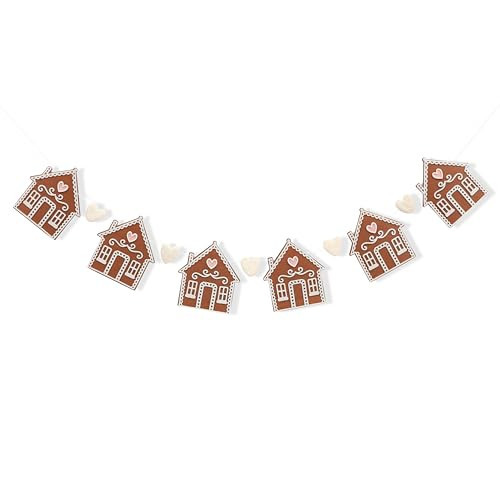 Felt Gingerbread House Garland - Christmas Party Decorations,Gingerbread House Christmas Banner Photo Props,Christmas Home Mantel Hanging Decorations,Gingerbread House Felt Heart Poms Garland | Amazon (US)