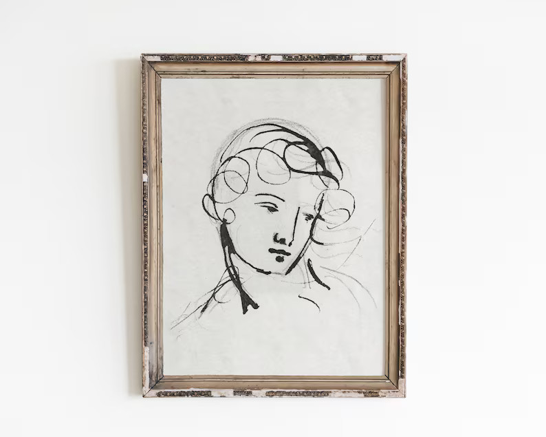 Minimalist Wall Art, Portrait Art Print, Vintage Line Drawing, Woman Drawing, Vintage Sketch Art,... | Etsy (US)