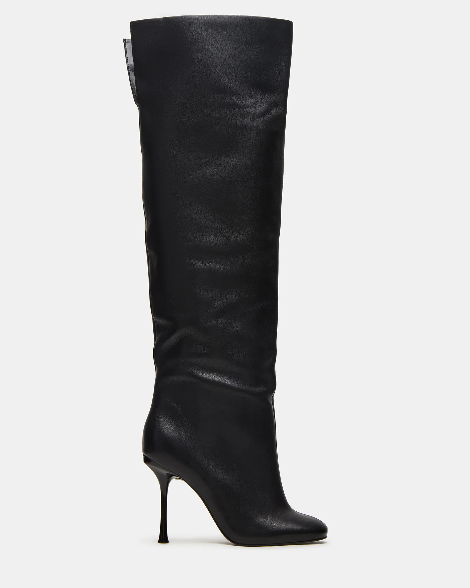 ALLURING Black Leather Over-The-Knee Square-Toe Heeled Women's Boot | Steve Madden (US)