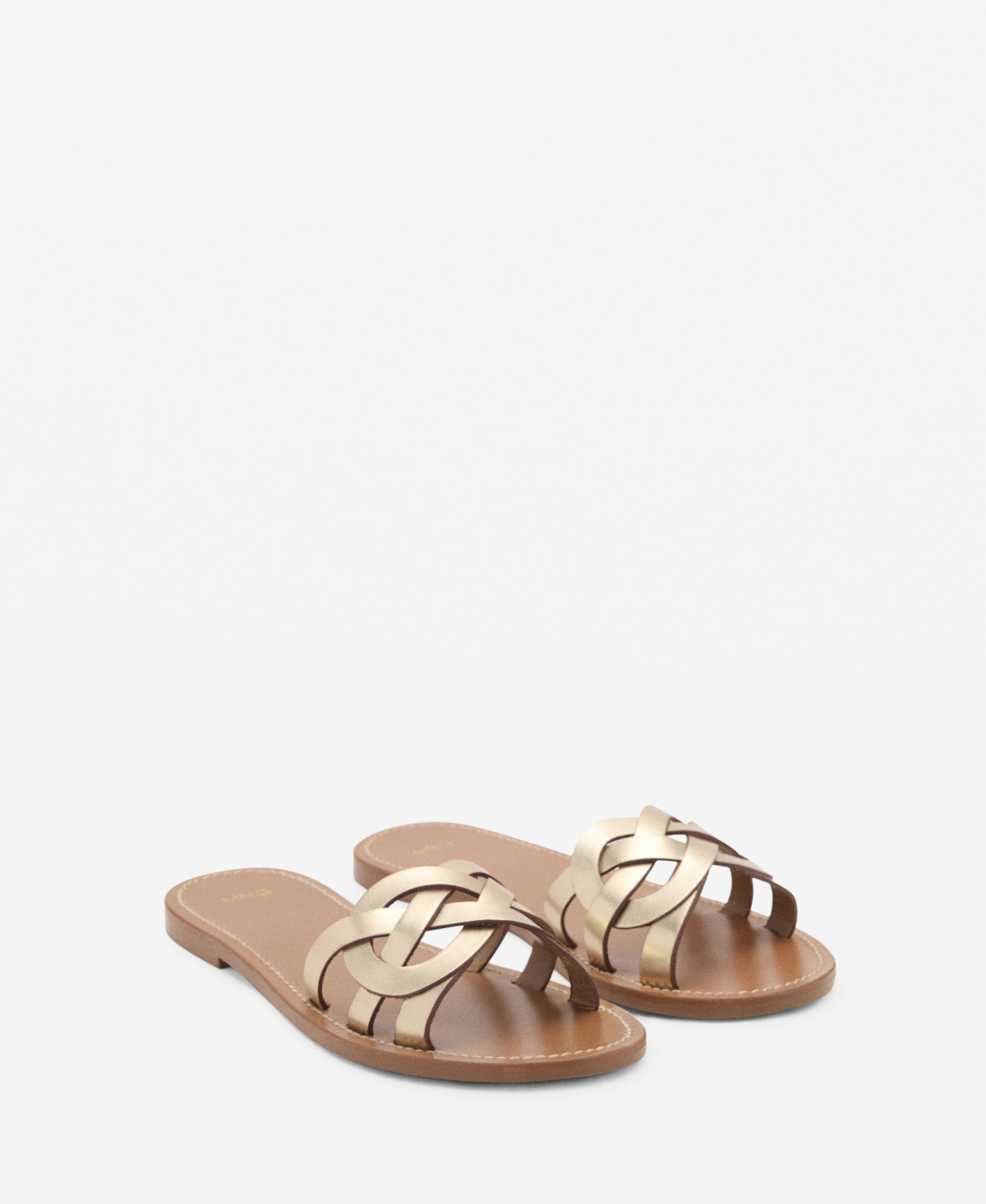 Mango Women's Intertwined Strap Leather Sandals - Gold | Macy's