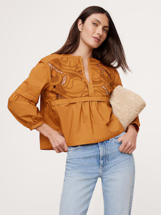 Embroidered Cotton Poplin Popover Top | Banana Republic (US)