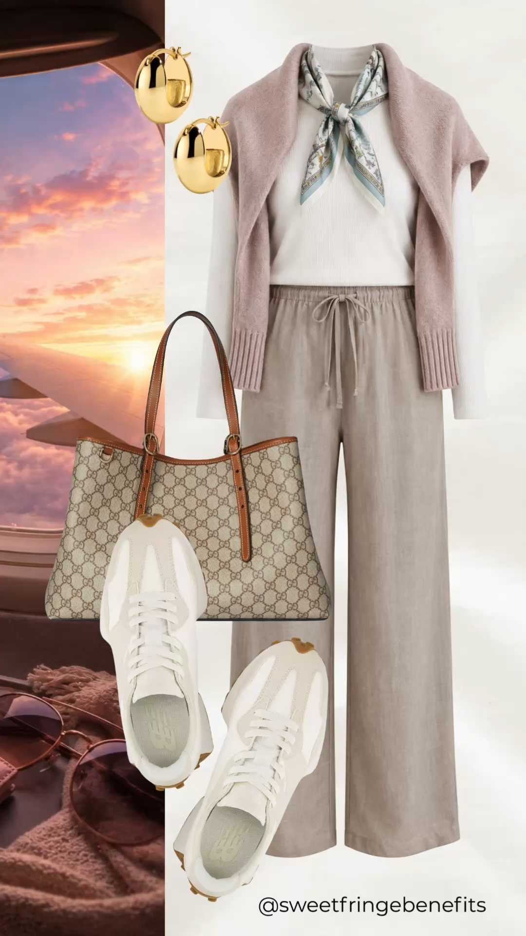 This is the kind of travel outfit that keeps you comfortable without sacrificing style. Soft neutral layers, relaxed drawstring pants, comfy sneakers, and a classic tote make it perfect for flights, sightseeing, and everyday wear.

💡 LTK MADE EASY
❤️ Heart = Support my posts!
🔖 Save = Get sale & restock alerts
📋 Lists = Keep favorites organized
📲 Share = Send lists and products to a friend. Hello, Christmas List!
💬 Comment = Ask me anything about sizing or styling. :-)

#LTKootd #LTKOver40 #LTKSaleAlert