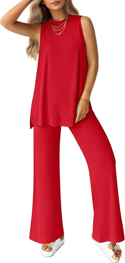 PRETTYGARDEN Women's 2 Piece Lounge Set 2025 Summer Casual Loose Tank Top Wide Leg Pants Matching... | Amazon (US)