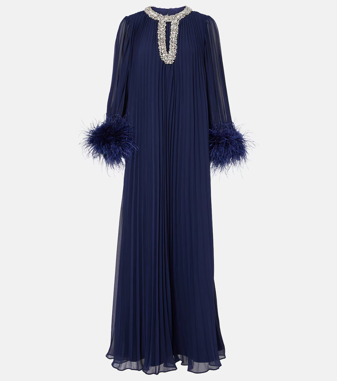 Tiered pleated feather-trimmed maxi dress | Mytheresa (US/CA)