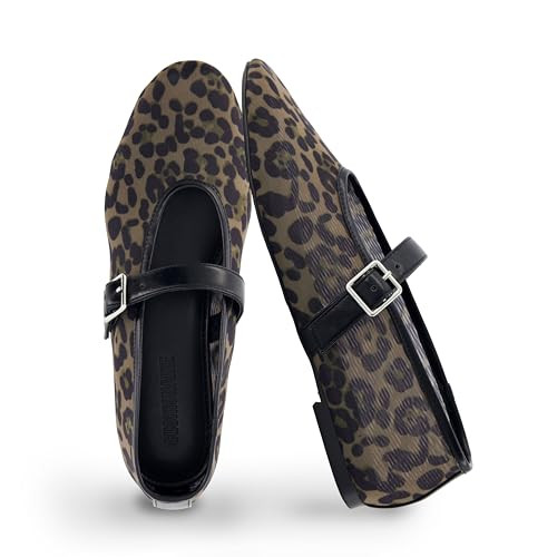 CUSHIONAIRE Moma Women's Leopard Print Mesh Mary Jane Flats – Buckle Strap, Memory Foam, Wide Widths Available, Cheetah 6.5 | Amazon (US)