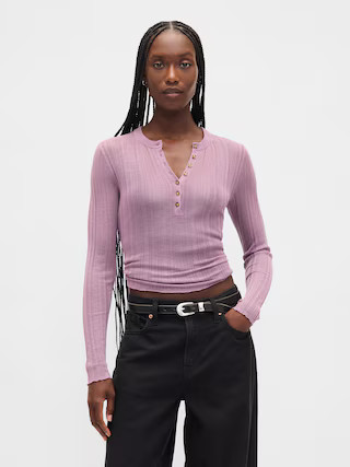 Sheer Rib Henley Sweater | Gap (US)
