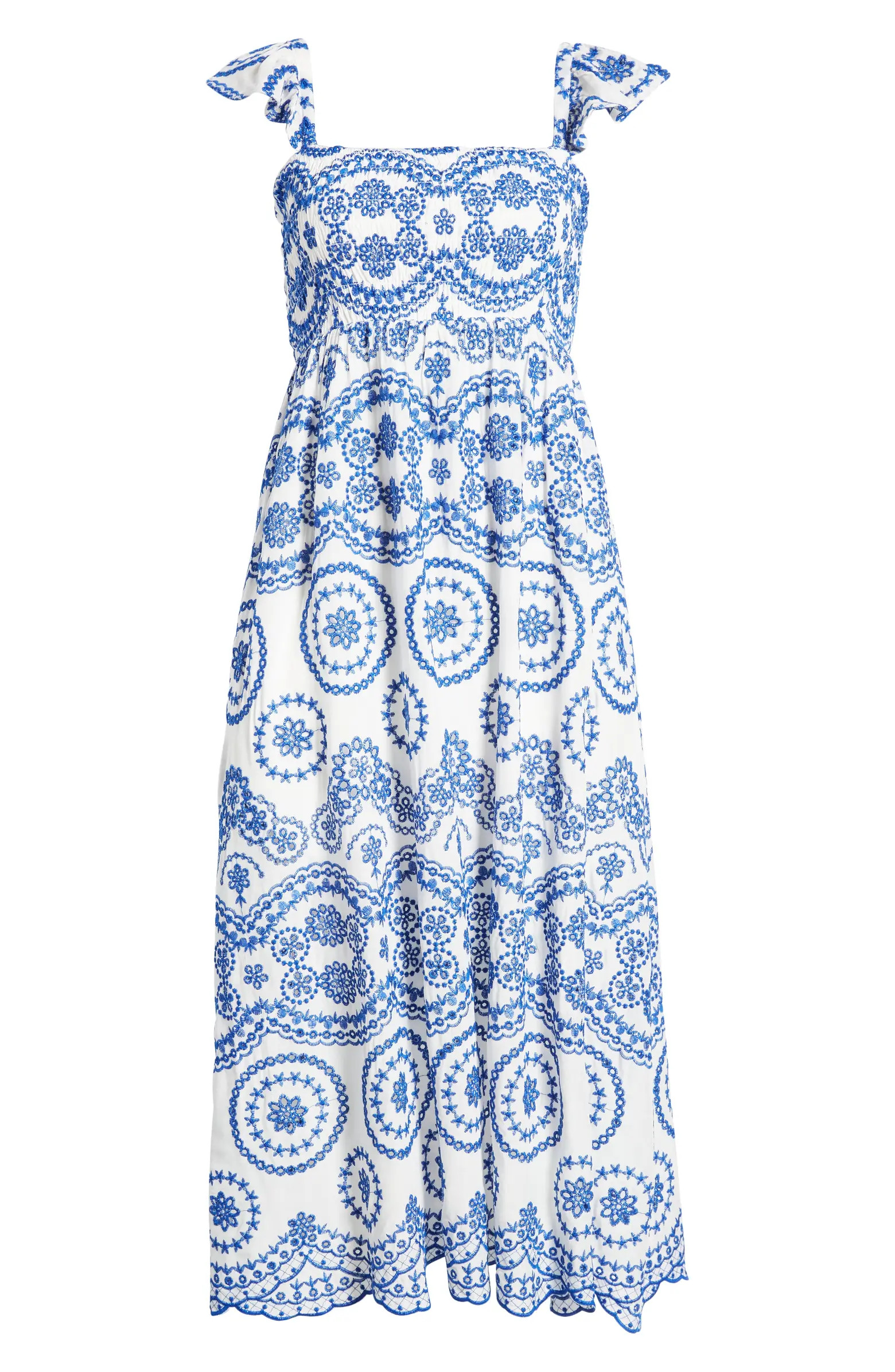 Embroidered Eyelet Smocked Sleeveless Maxi Sundress | Nordstrom