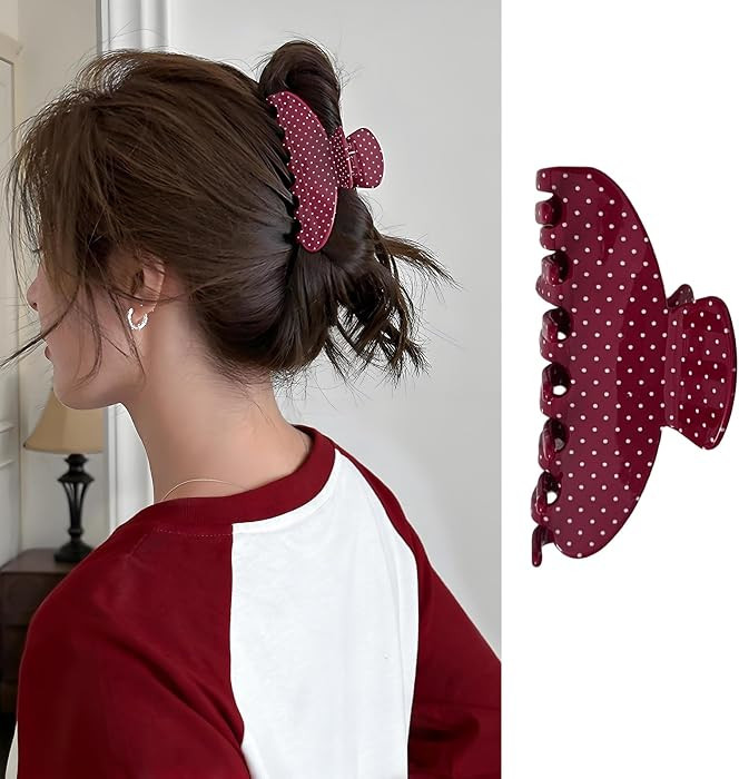 Wine Red Polka Dots Hair Claw Clips Valentine Hair Clips for Women French Jaw Clips Cute Burgundy... | Amazon (US)