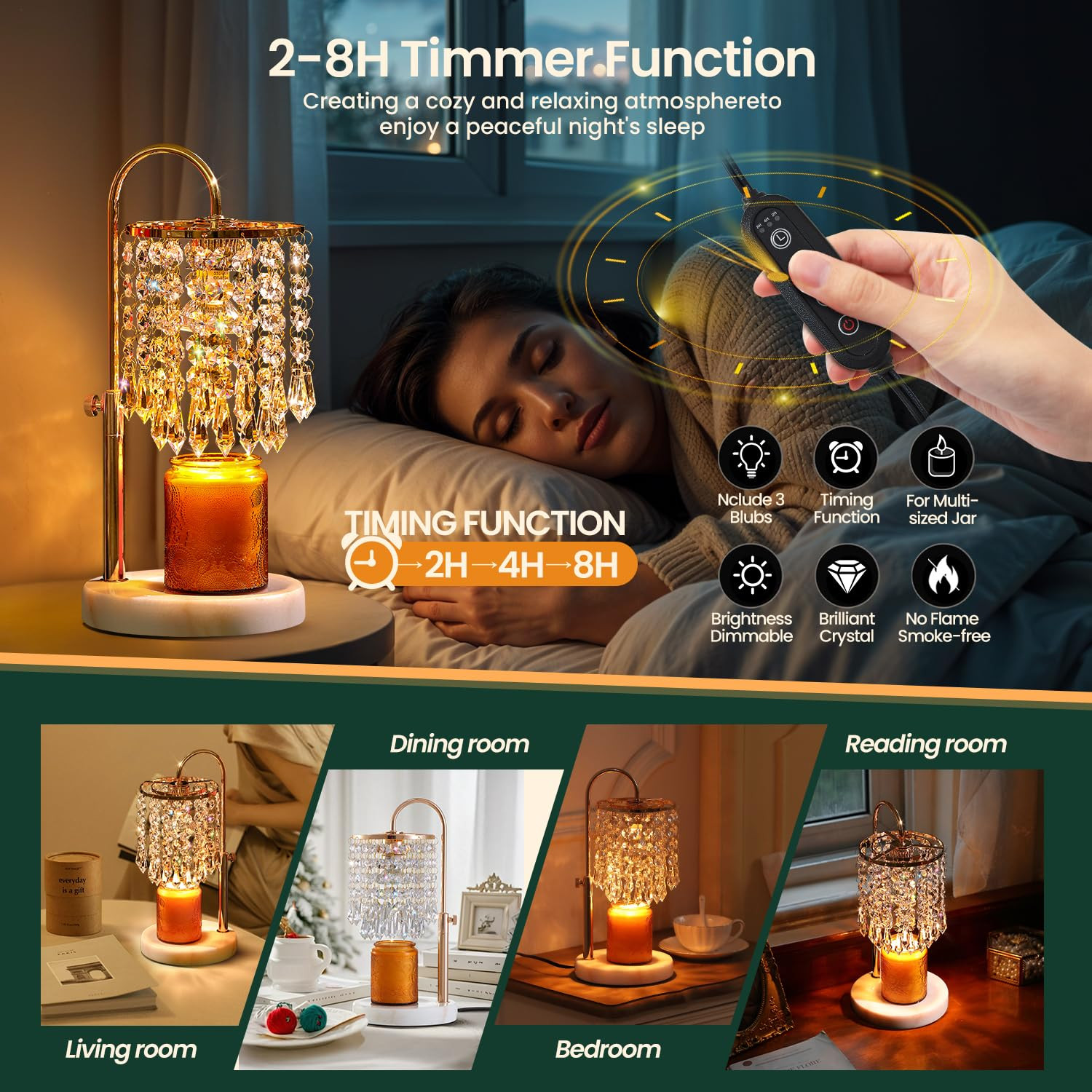 Candle Warmer Lamp with Timer Dimmer，2H/4H/8H Timer , Lamp Candle Warmer with Marble Base for A... | Amazon (US)