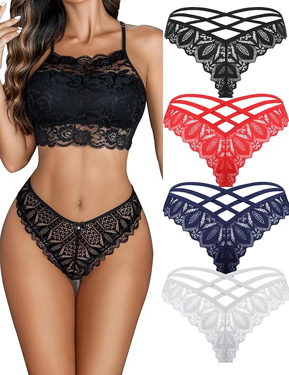 Avidlove Sexy Cheeky Panties for Women Lace Criss Cross Bikini Underwear 1-4 Pack       Send to L... | Amazon (US)
