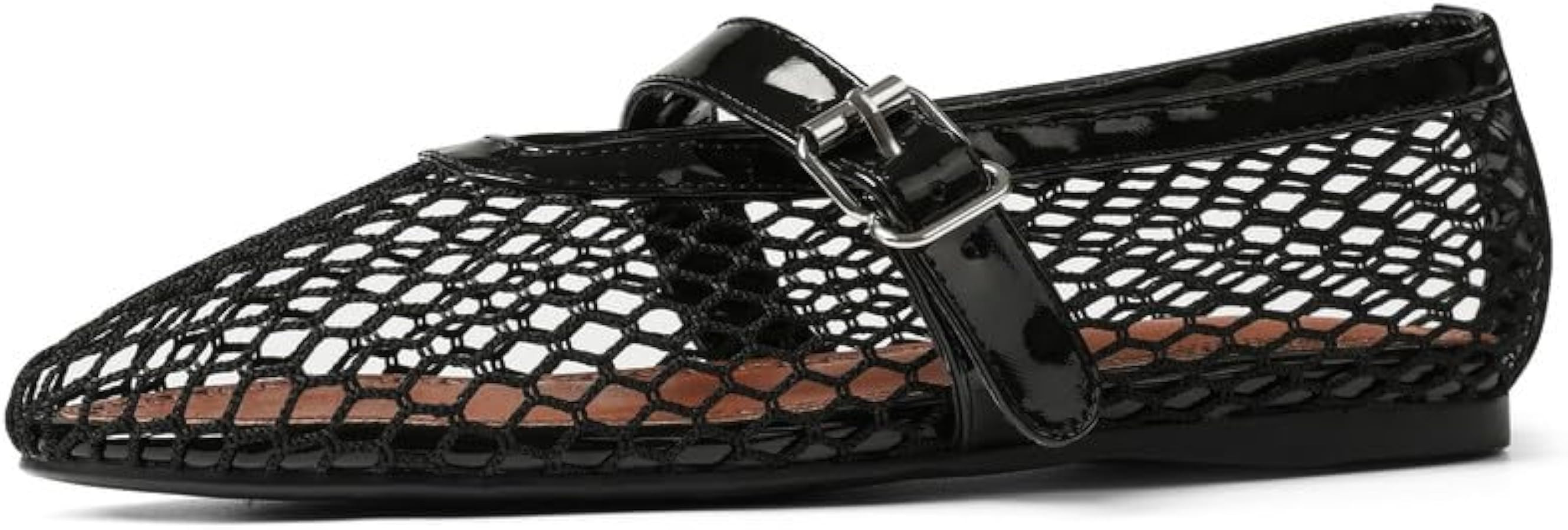 AMINUGAL Mesh Ballet Flats Shoes for Women Fashion Round Toe Fishnet Flats for Women Buckle Strap... | Amazon (US)