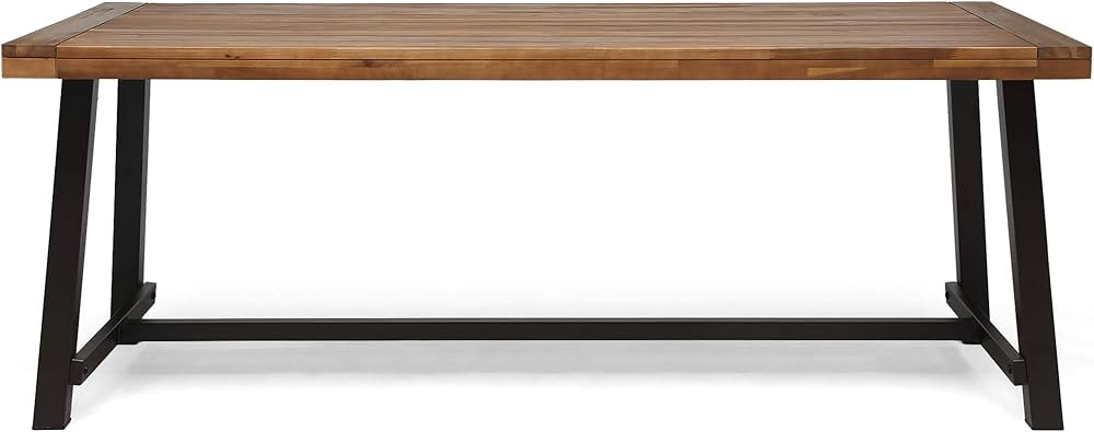 Great Deal Furniture Beau Outdoor Eight Seater Wooden Dining Table, Teak and Rustic Metal Finish | Amazon (US)