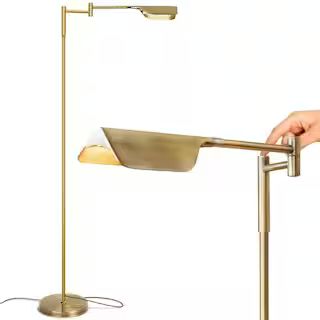 Brightech Leaf 53 in. Antique Brass Industrial 1-Light 3-Way Dimming LED Floor Lamp with Brass Me... | The Home Depot