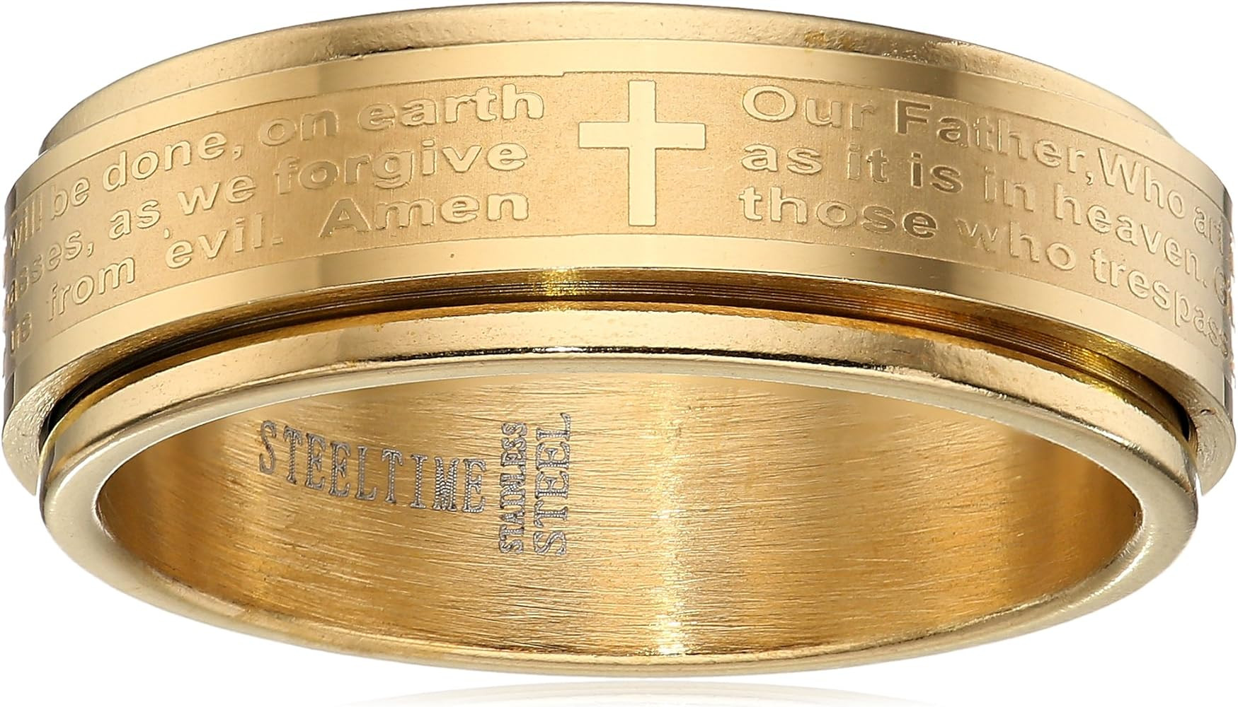 Steeltime Men's 18k Gold Plated Our Father Prayer Spinner Band Ring | Amazon (US)