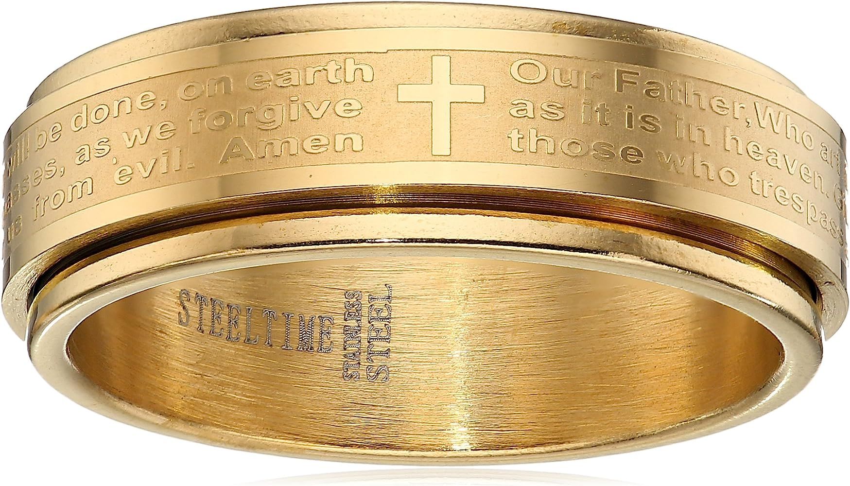 Steeltime Men's 18k Gold Plated Our Father Prayer Spinner Band Ring | Amazon (US)