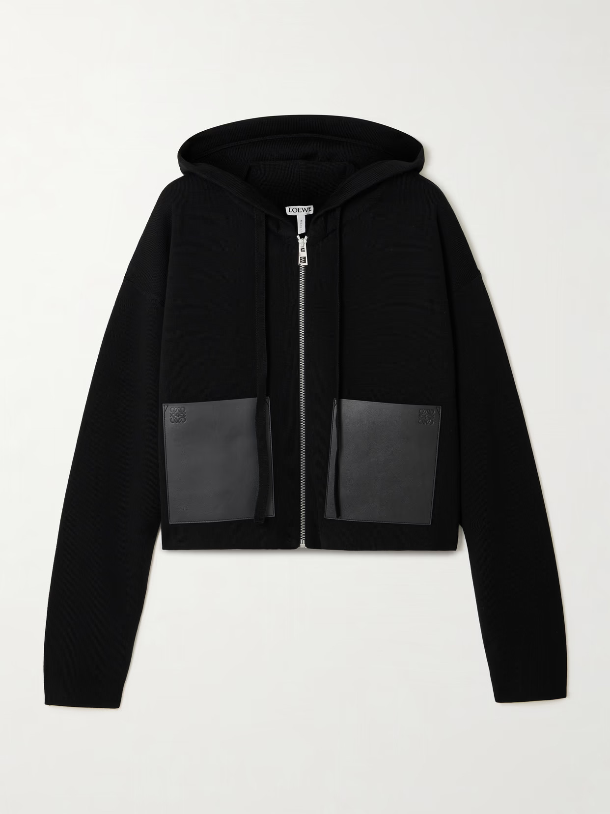 LOEWE - Leather-trimmed Wool-blend Hoodie - Black | NET-A-PORTER (US)