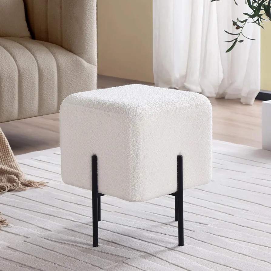 Get Set Style Modern Upholstered Square Ottoman Stool Boucle Vanity Stool Chair with Metal Legs S... | Amazon (US)
