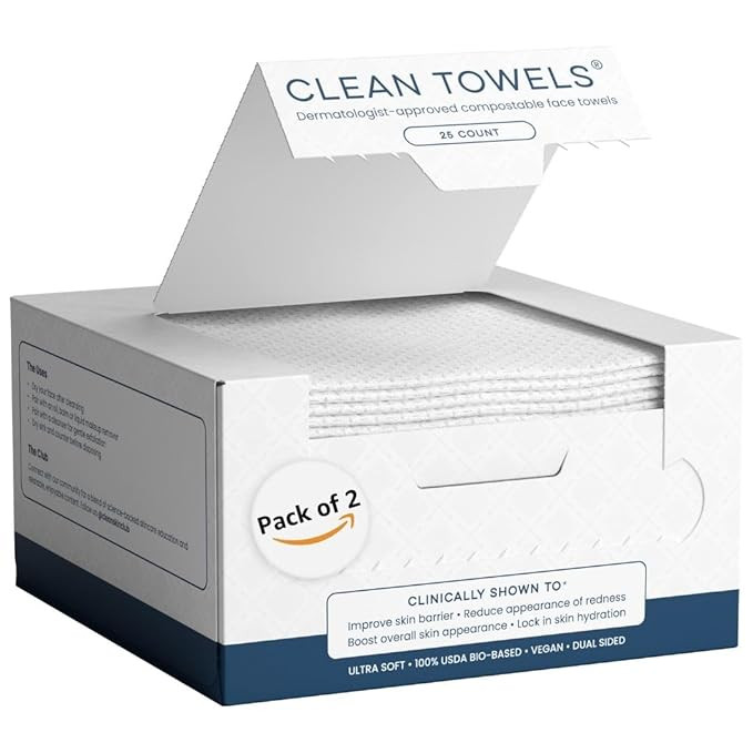 Clean Skin Club Clean Towels®, 100% USDA Biobased Face Towel, Disposable Face Towelette, Eczema ... | Amazon (US)