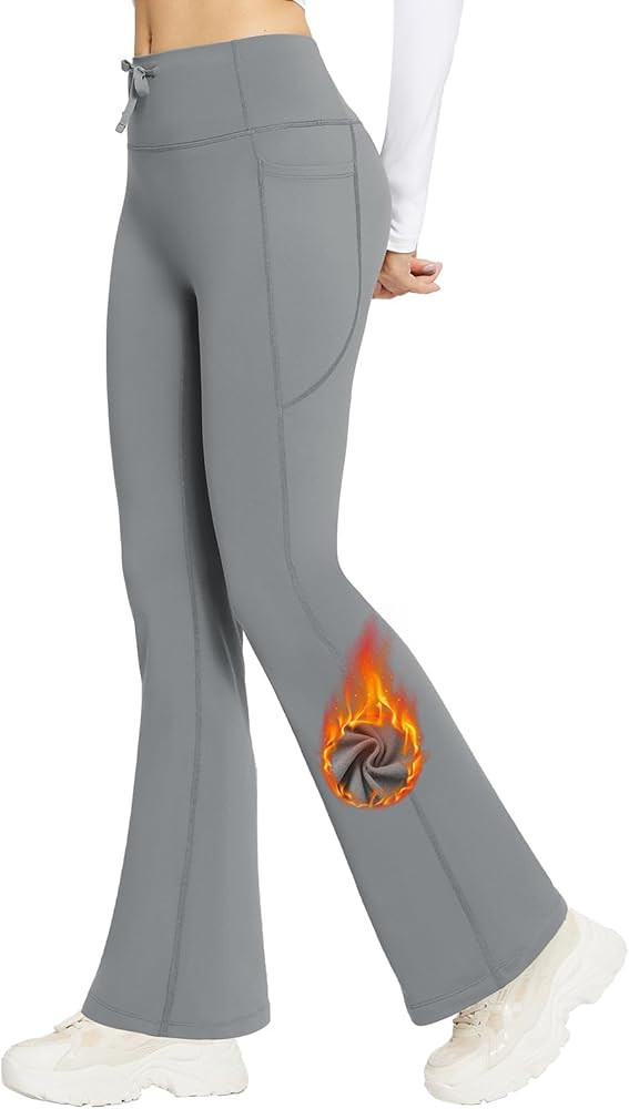 BALEAF Women's Fleece Lined Pants Winter Thermal Warm Hiking Yoga Pants with Zipper Pockets Bootc... | Amazon (US)