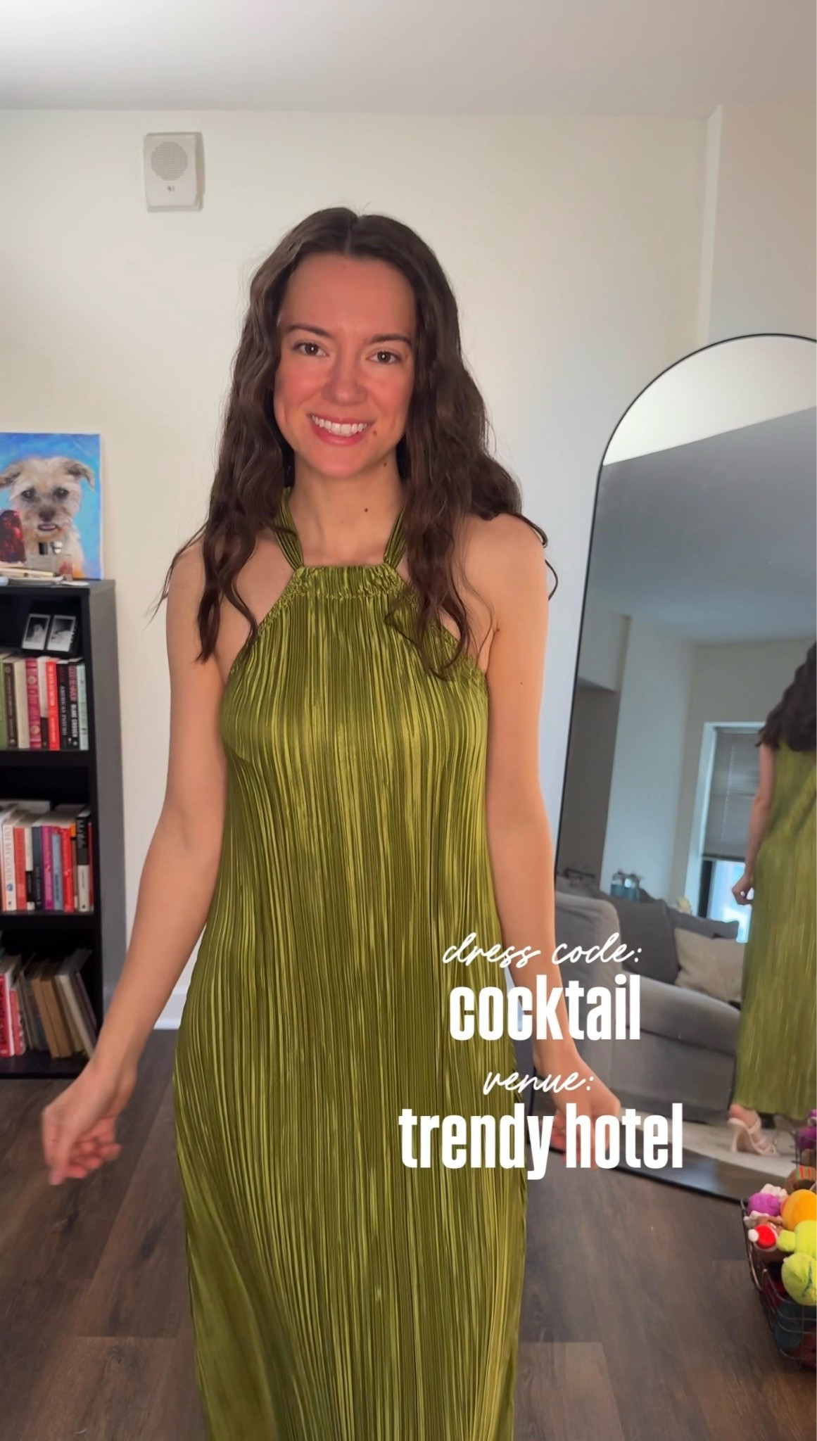 Summer cocktail wedding guest dress idea in a gorgeous moss green plissé fabric. A fluid halter neck column maxi dress that is perfect for a trendy hotel venue. Affordable summer wedding guest style from Petal & Pup under $150.

#LTKSeasonal #LTKWedding #LTKPetite