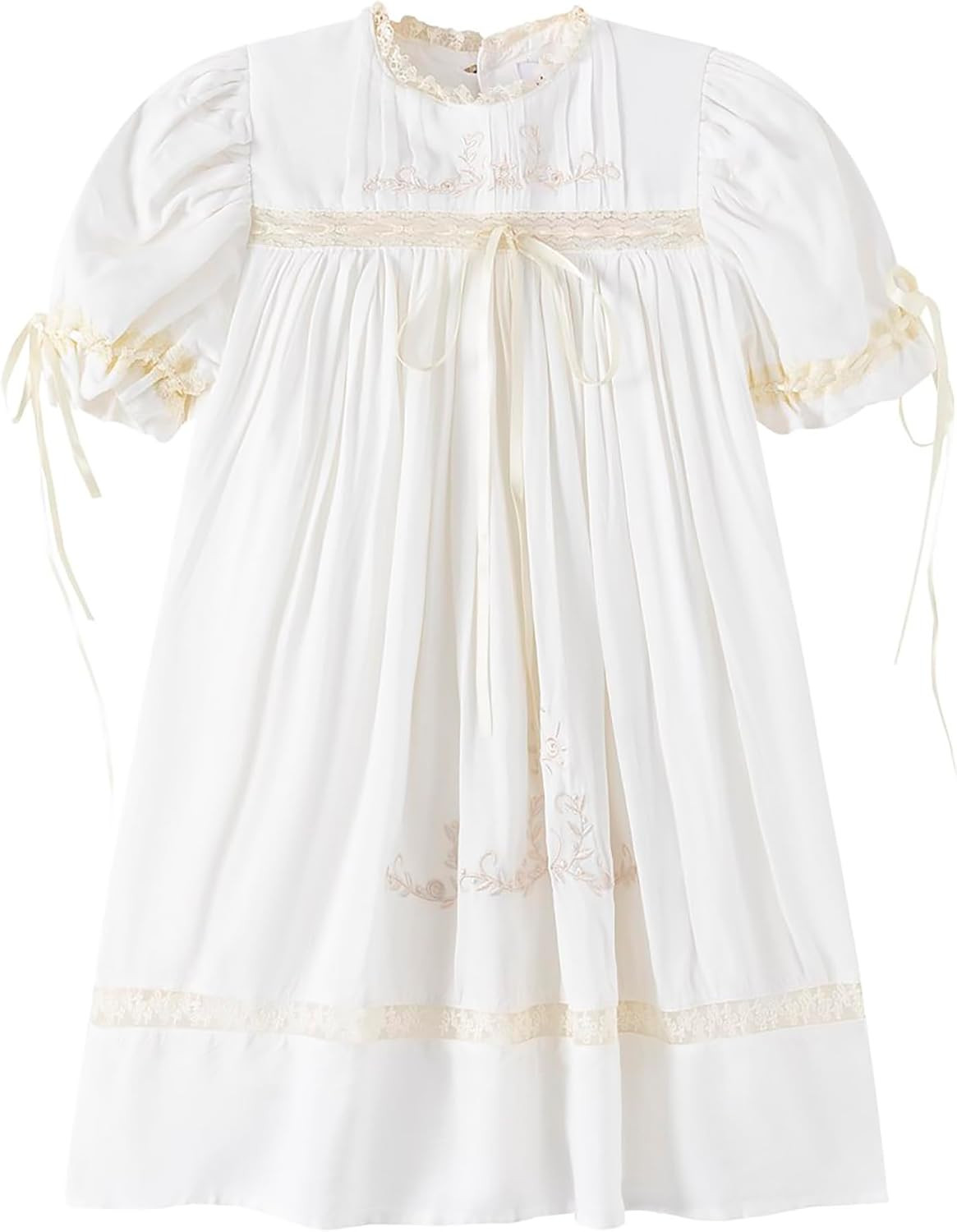 Girl Dress, Embroidered Floral Heirloom, Lace Crew Collar, Puff Sleeve, Cotton Kids Casual Clothing | Amazon (US)