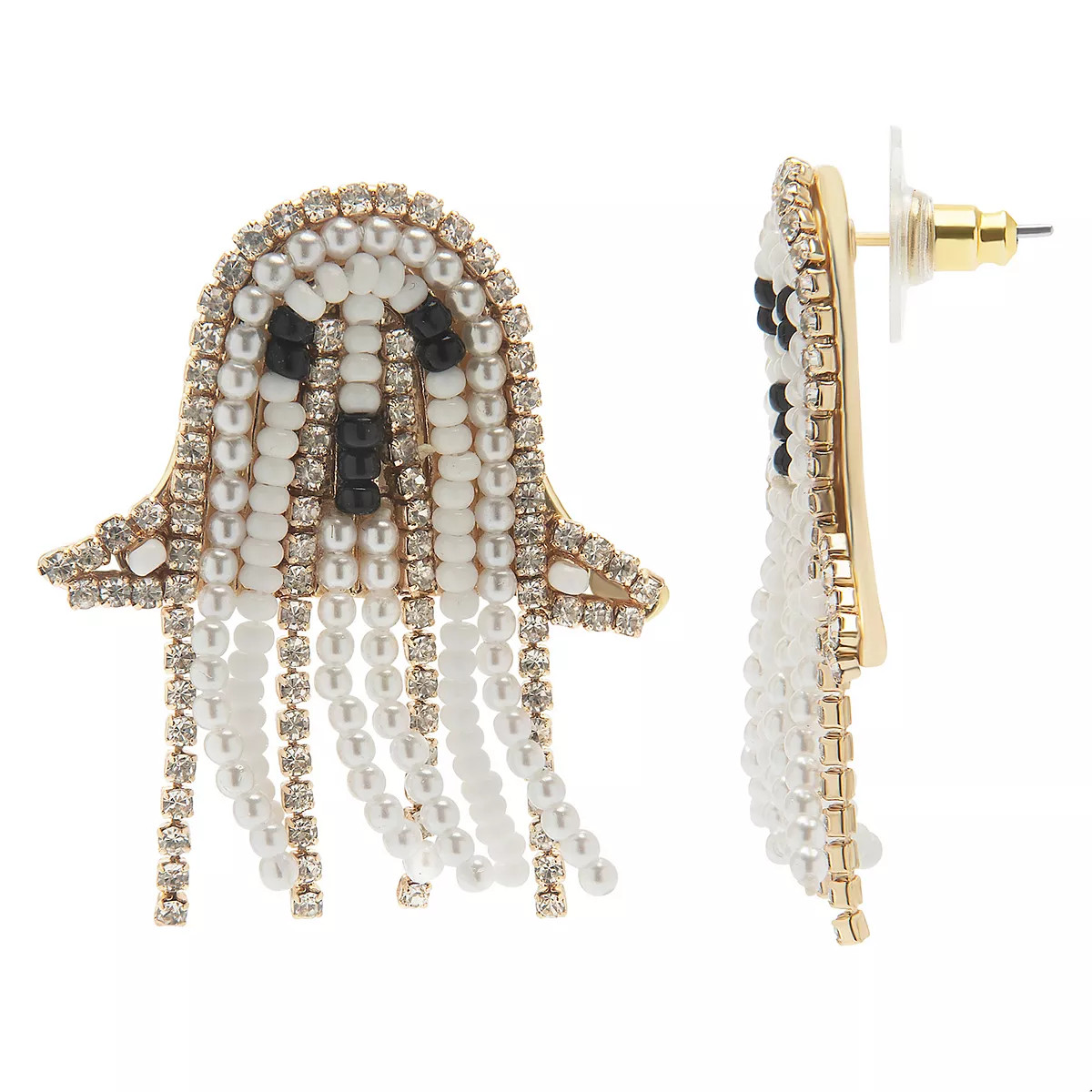 LC Lauren Conrad Pearl & Rhinestone Chain Ghost Drop Earrings | Kohl's