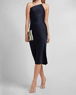 Satin Cross Back One Shoulder Slip Dress | Express