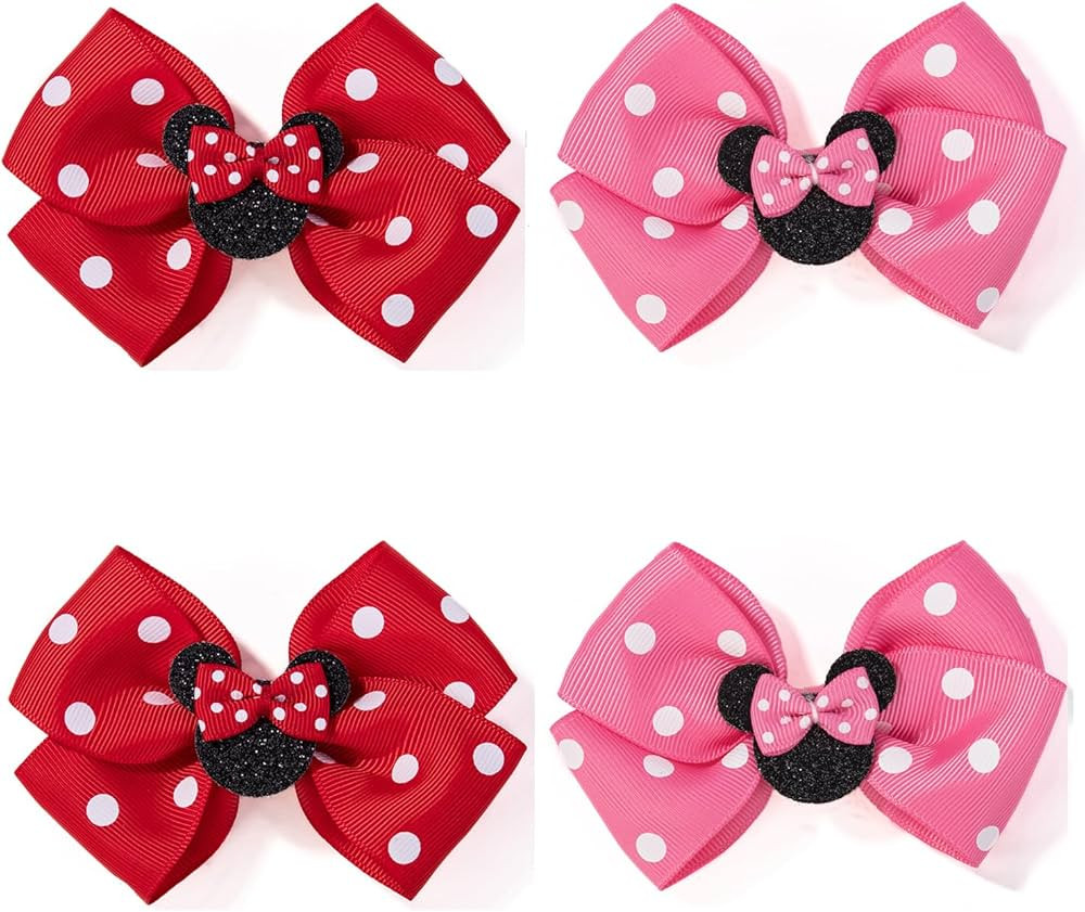 4-Inch Glitter Mouse Ears Hair Bows Clips - Cute Hair Accessories for Baby Girls, Kids, and Women... | Amazon (US)