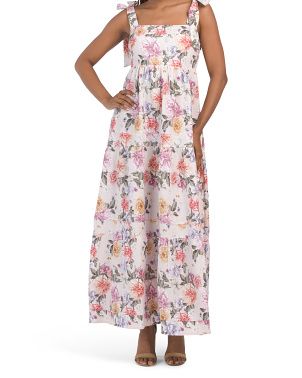 Linen Blend Floral Tie Strap Maxi Dress | TJ Maxx