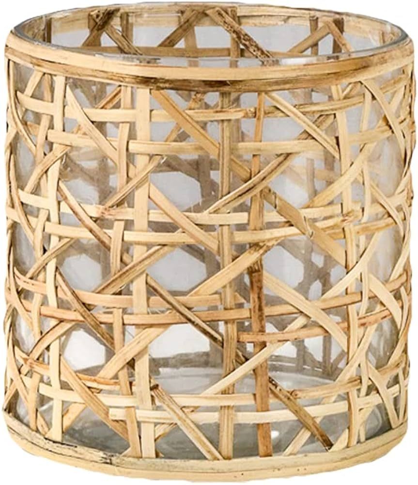 Amazon.com: Serene Spaces Living Saigon Cane Wrapped Glass Hurricane Candle Holder, Candle Center... | Amazon (US)